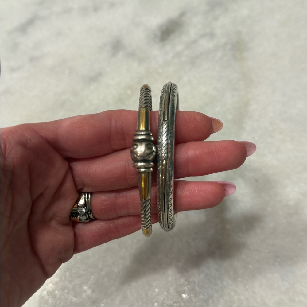 Two Silver Brighton Bangle Bracelet Solid Brass P… - image 3